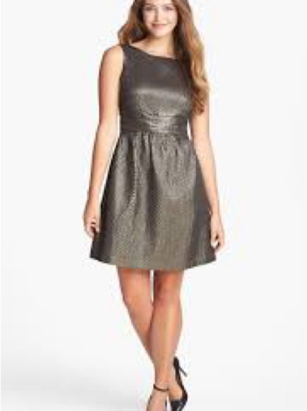 Metallic Gunmetal Sleeveless Fit-and-Flare Mini Dress